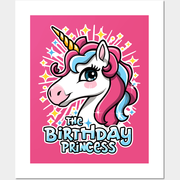 The Birthday Princess with vibrant kawaii Unicorn Wall Art by XYDstore